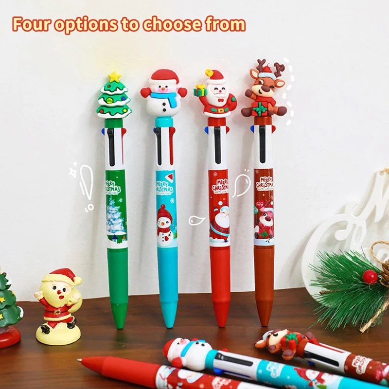 Creative 4-Colors Ballpoint Pen Cartoon Christmas Series Pens Cute Santa Claus Pressing Neutral Pens Children Prizes Gifts