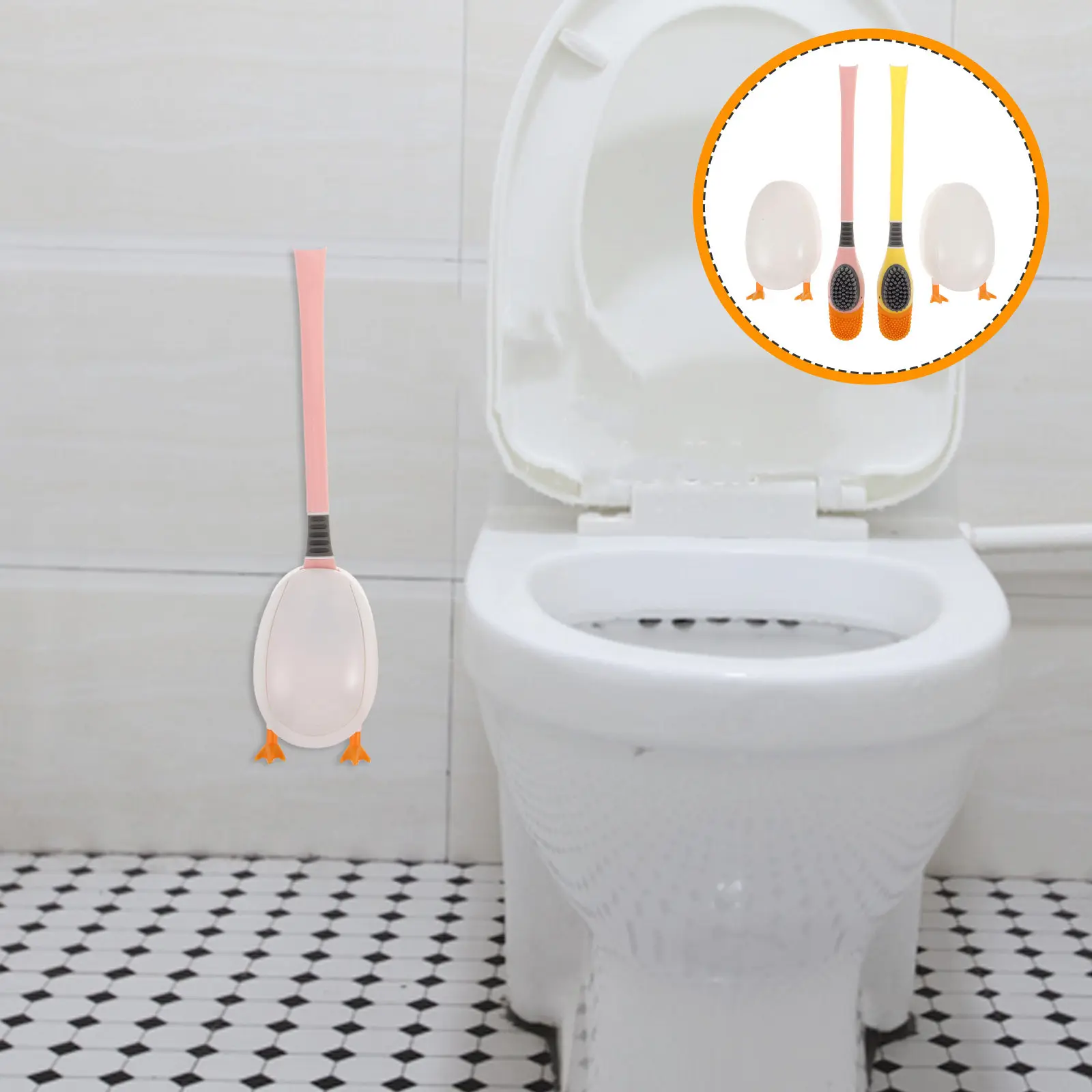 

2Sets Silicone Toilet Brush and Holder Set Cute Duck Shape Long Handle Toilet Cleaner Brush Bathroom Supplies for Rv Home