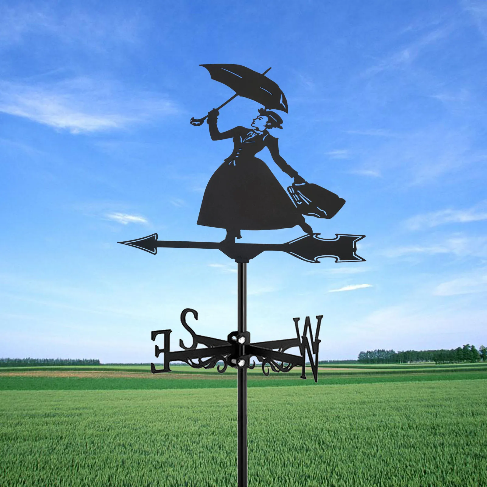 

Lady With Umbrella Weathervane Silhouette Art Metal Girl Wind Vane Outdoors Decorations Garden For Roof Yard Building