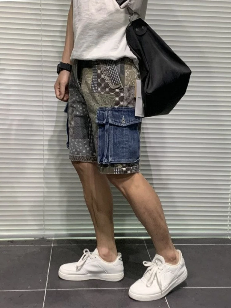 

Men's American Casual Denim Shorts Knee Length Workwear Cargo Camouflage Style Many Pockets