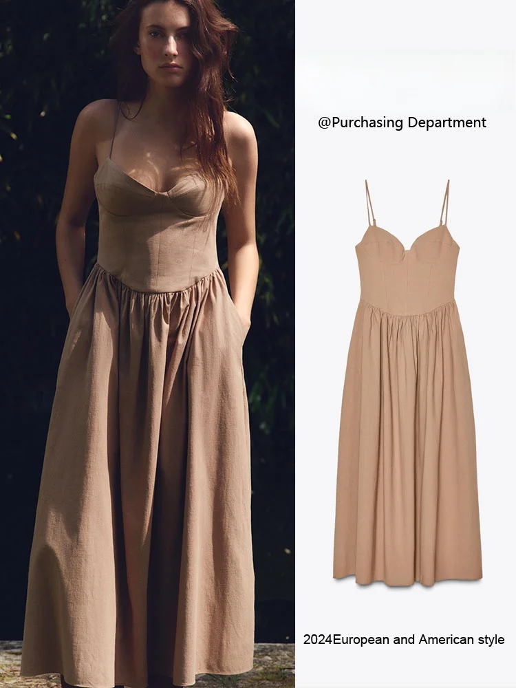 

Новое поступление лета, сексуальная длинная юбка с воротником-сердечком и бретельками Dr, длинная юбка с высокой талией для пар, чистый цвет, другое 00%