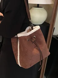 Vintage ​Bucket Bags For Women Luxury Designer High Quality Wool Suede Plush Purse Fashion Trend Lady Crossbody Shoulder Bag