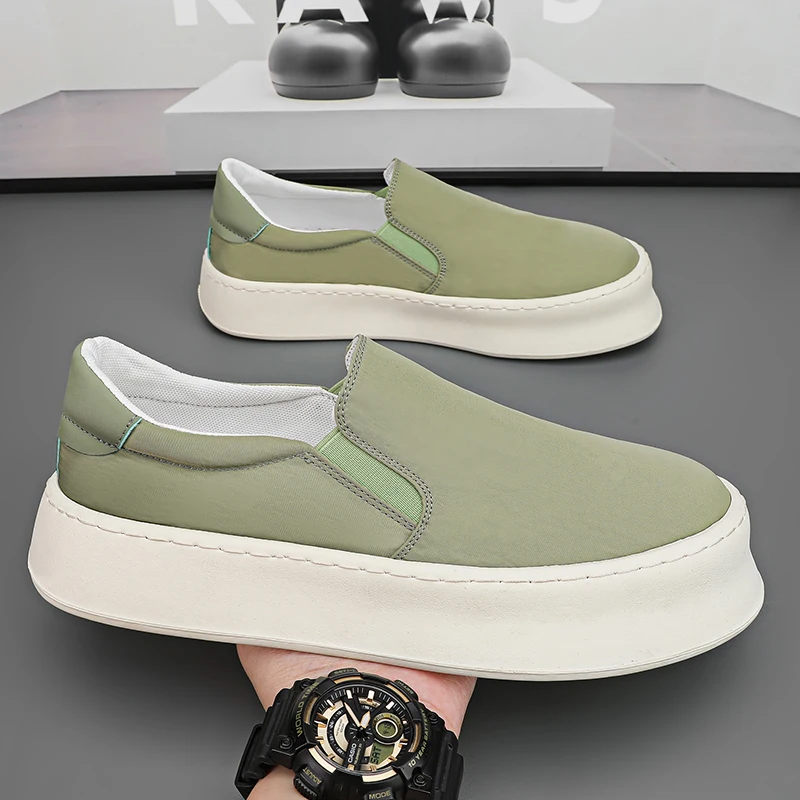 

Trend Green Loafers Men Platform Slip-on Vulcanize Shoes For Men Fashion Design Breathable Men's Casual Sneakers zapatos hombre