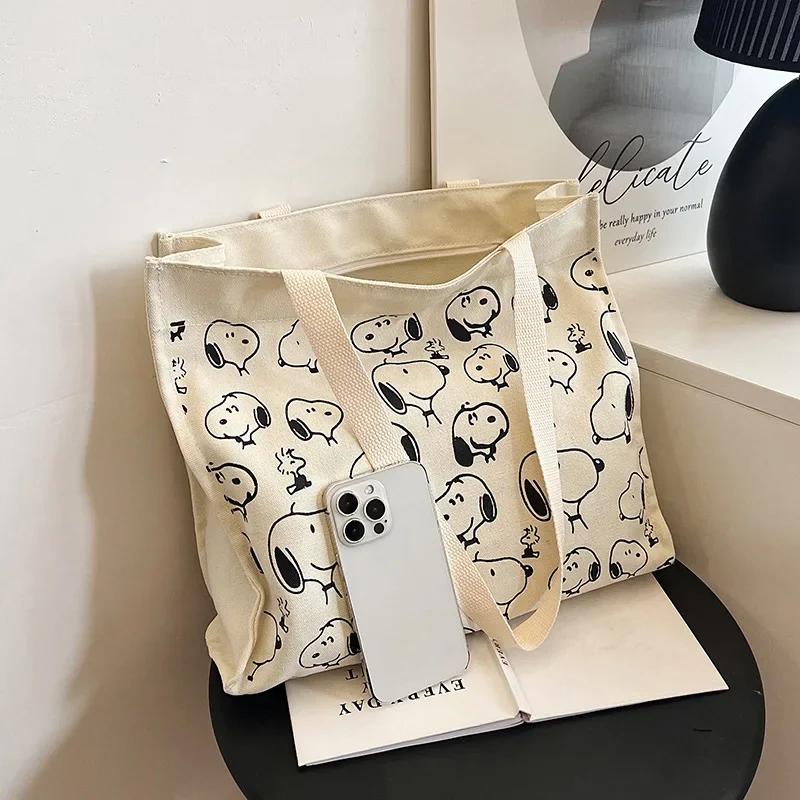 Snoopy Casual Canvas Women Bag Large Capacity Cartoon Print Shoulder Bag Fashion Female Tote Zipper Handbags Ladies Shopping Bag