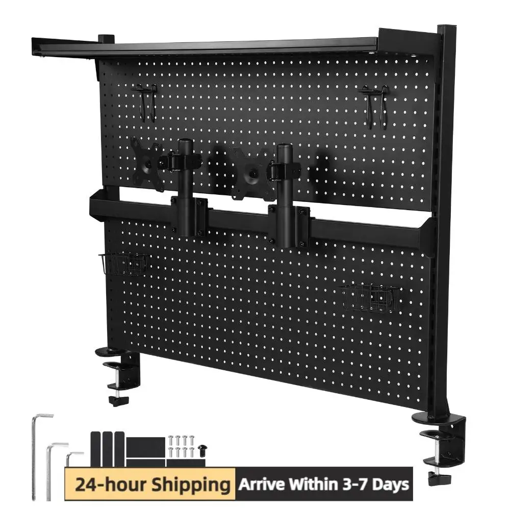 

Steel Stand Pegboard with Monitor Stands Computer Accessories Clamp On Desk Organizer Shelf 51 X 34 Inch for Dorm Office Home
