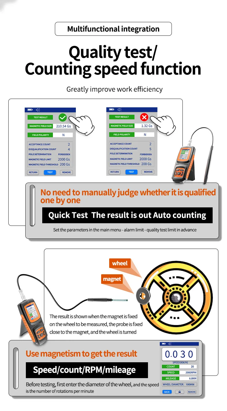 

Гаусс-метр Tesla Meter Перезаряжаемый 0-2500 мВт, Магнитометр с регистрацией данных и сигнализацией Тестер прочности магнитного поля