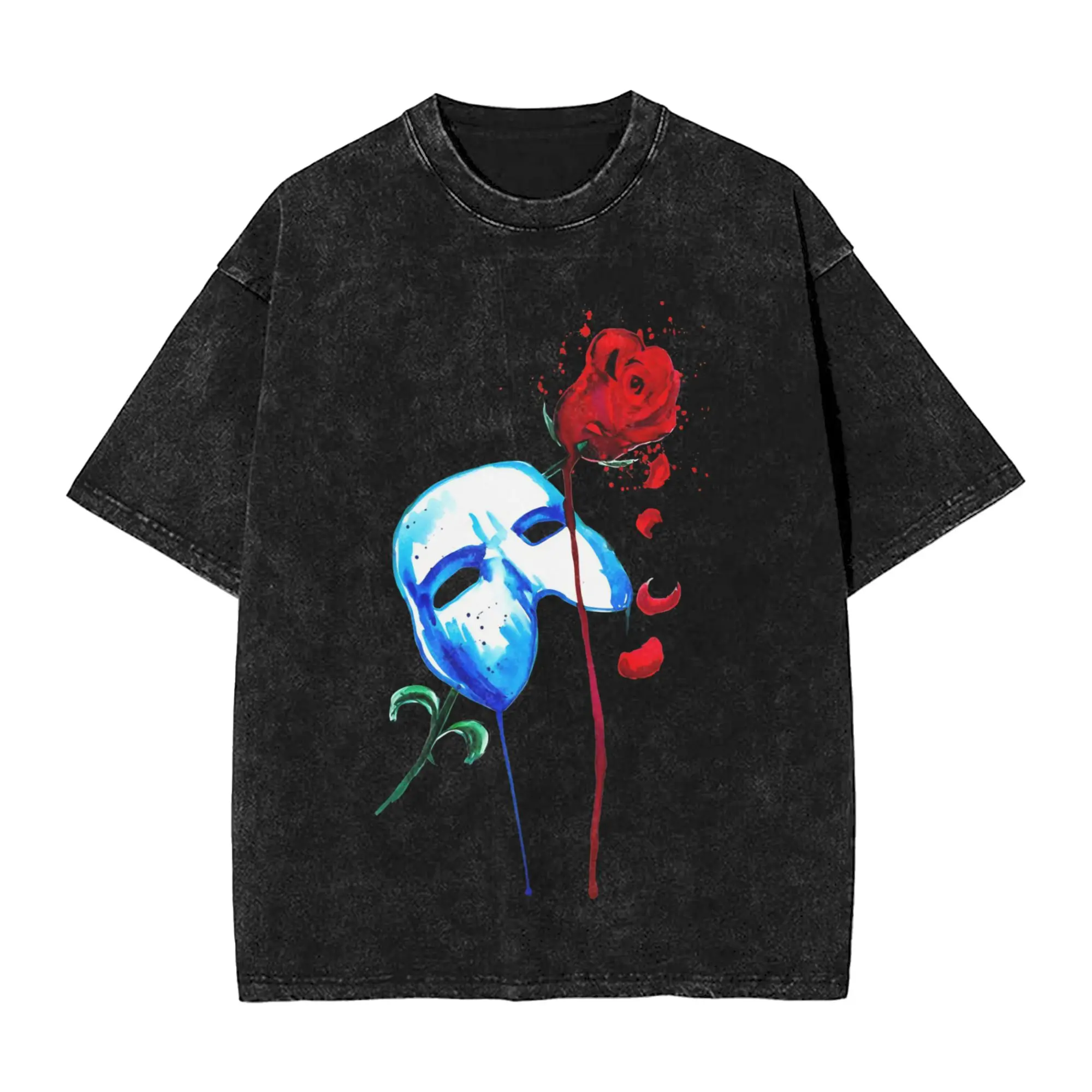 Phantom of The Opera Washed T Shirt Streetwear Hip Hop Fashion T-Shirt  Tee Shirt Men Women 100% Cotton Harajuku