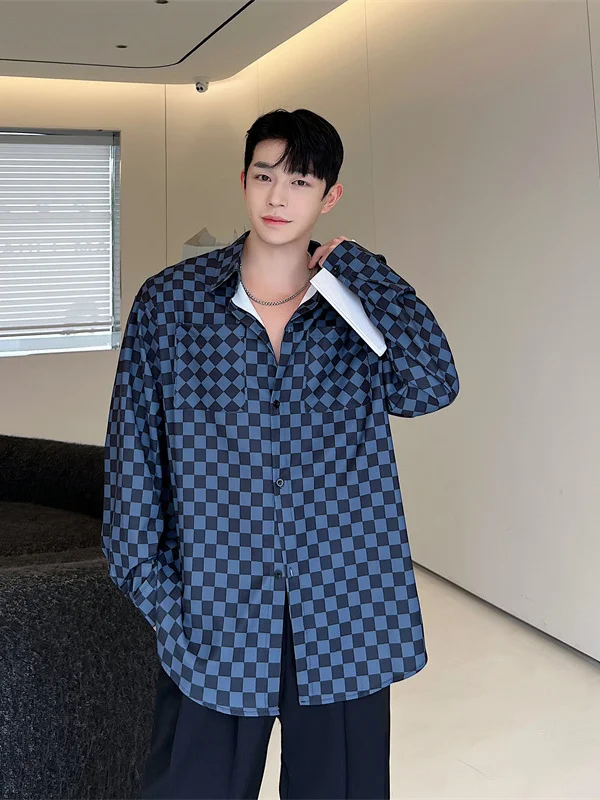 

Spring Summer Plaid Long Sleeve Men's Shirt Loose Casual Trendy Streetwear Standard Fit Printed Youth Fashion All Seasons