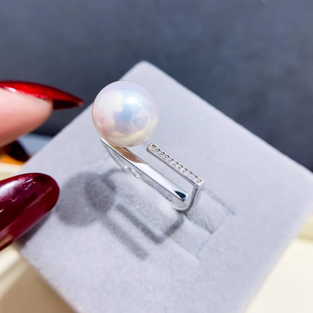 

S925 Silver Sterling Ring Inlaid Zirconia Half Hole Pearl Ring Base Resizable Design DIY Handmade Fine Jewelry Ring Accessories