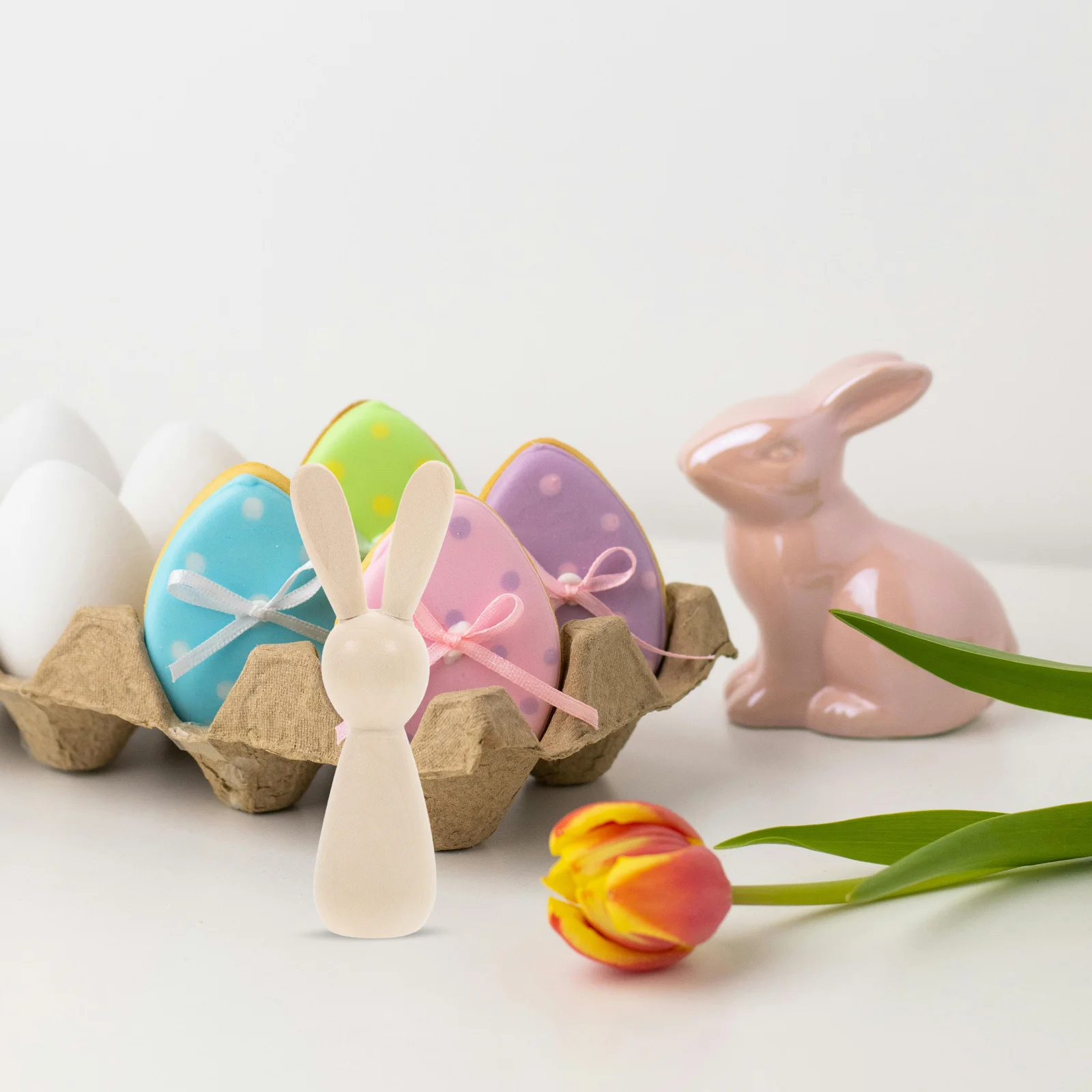 6個の未塗装木製ペグバニー スムースクラフトフィギュア DIYグラフィティアート 子供の創造性 手作り 家族アクティビティプロジェクト用