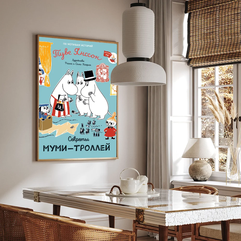 1PC Comic M-Moomins Cute Poster Movie Sticky Posters Retro Kraft Paper Sticker DIY Room Bar Cafe Aesthetic Art Wall Painting