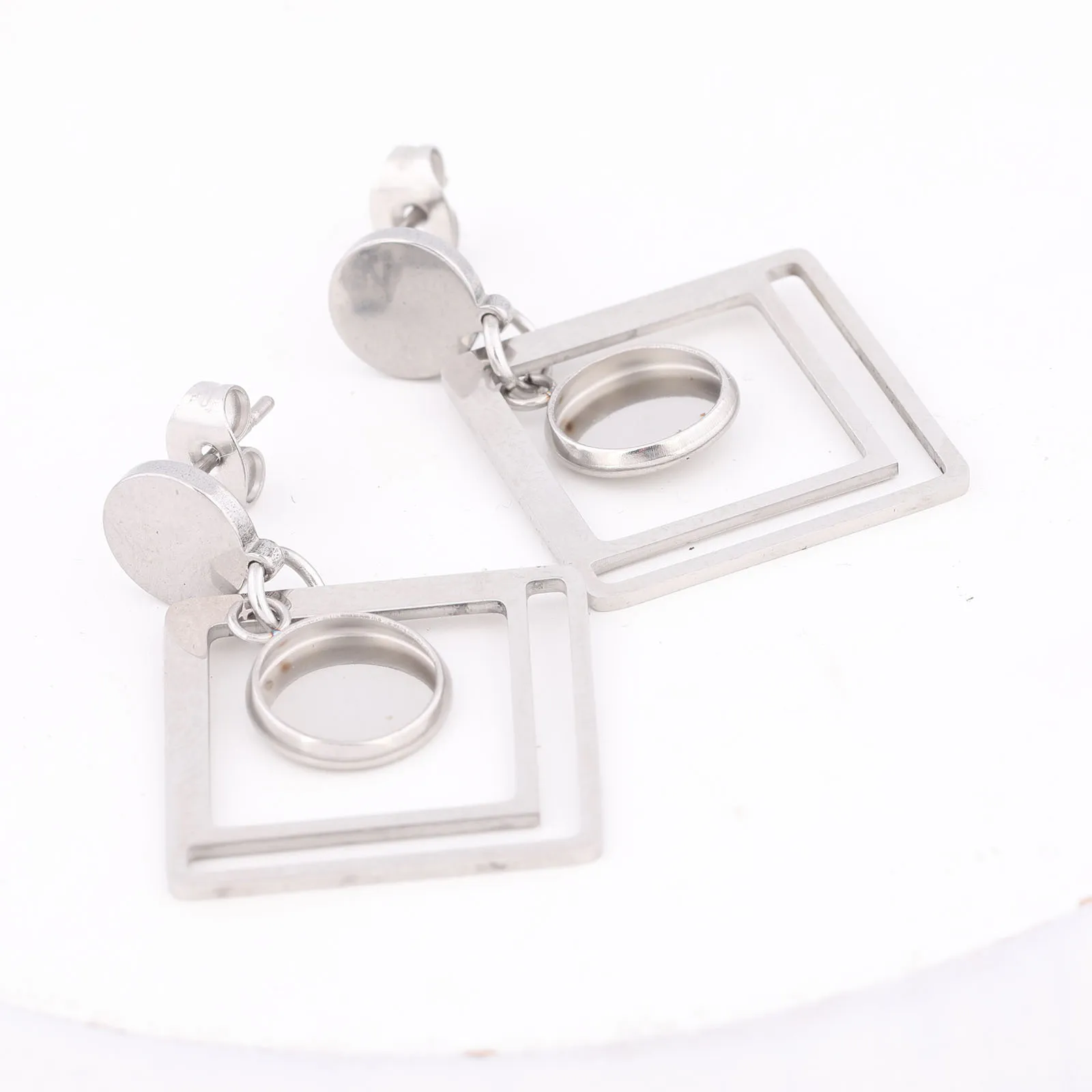 10pcs stainless steel hoop earring cabochon base setting blanks diy post earring bezel trays for jewelry making supplies