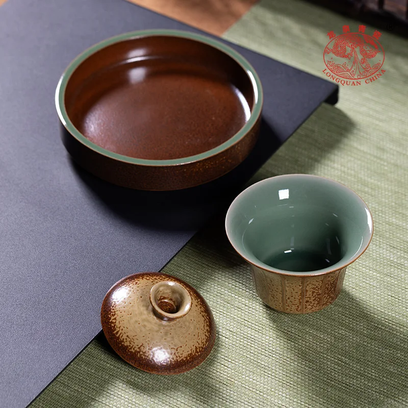 

High Quality Celadon Gaiwan Gaiwan Set Kiln Baked Gray Glaze Handmade High-Grade Single Non-Scald Tea Making Tea Ceremony Bowl