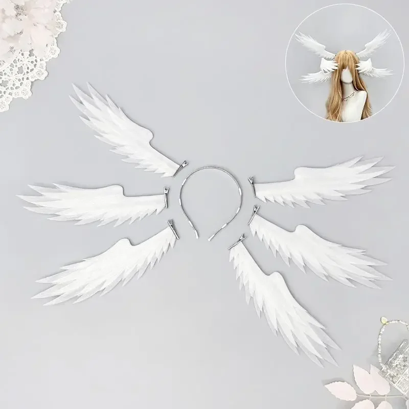 Anime Angel Wings Headband Faux Feather Hair Hoop Cosplay Costume Accessories Halloween Party Headwear for Women Girls