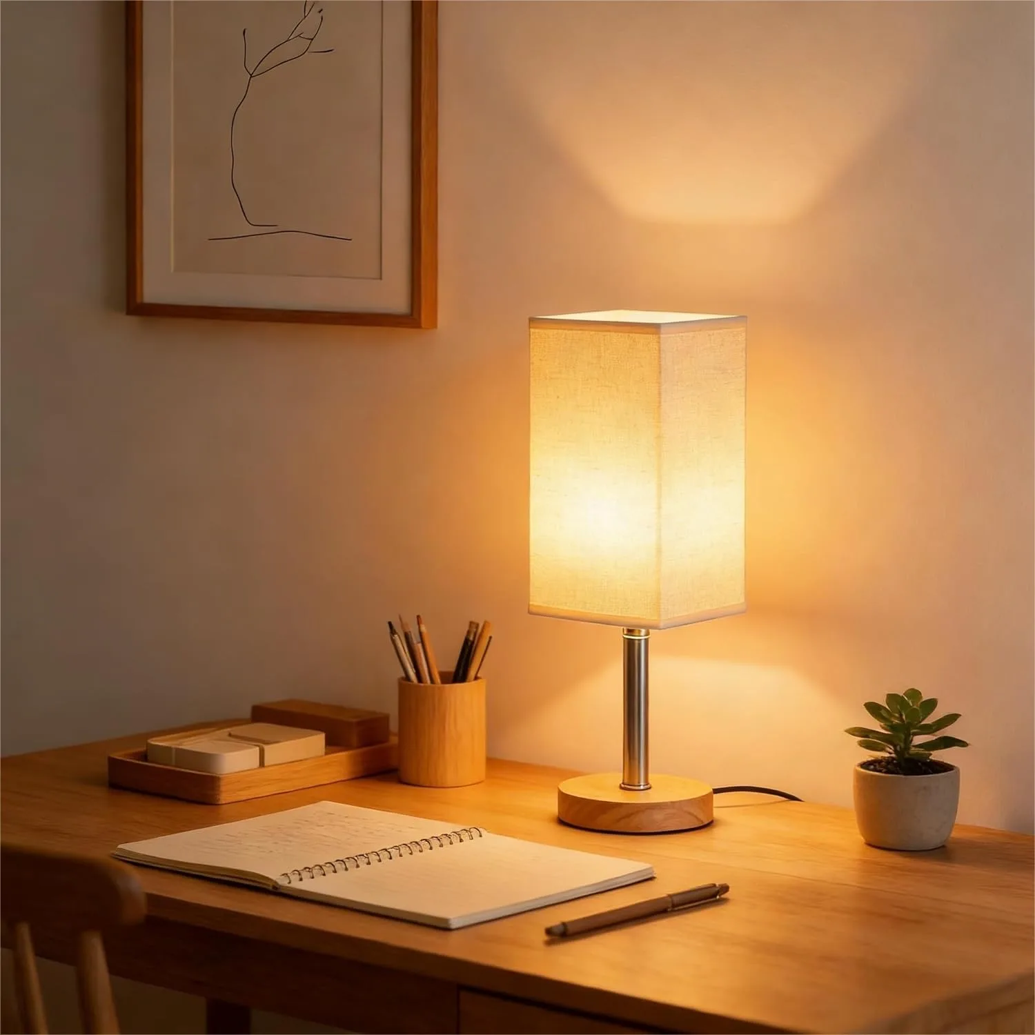 

Small Table Lamp for Bedroom, Bedside Lamp with 3000K Warm LED Bulb, Nightstand Lamp for Living Room Office, Easy Assemble