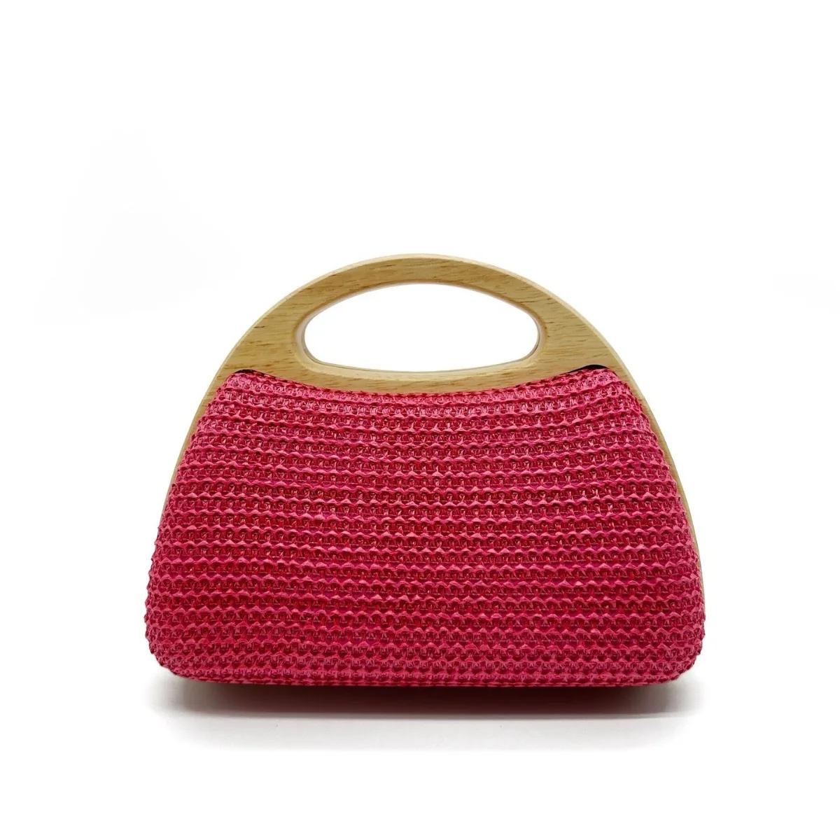 Bolso de mano con asa de madera para mujer, bolsa de paja hecha a mano, a la moda, novedad de 2024