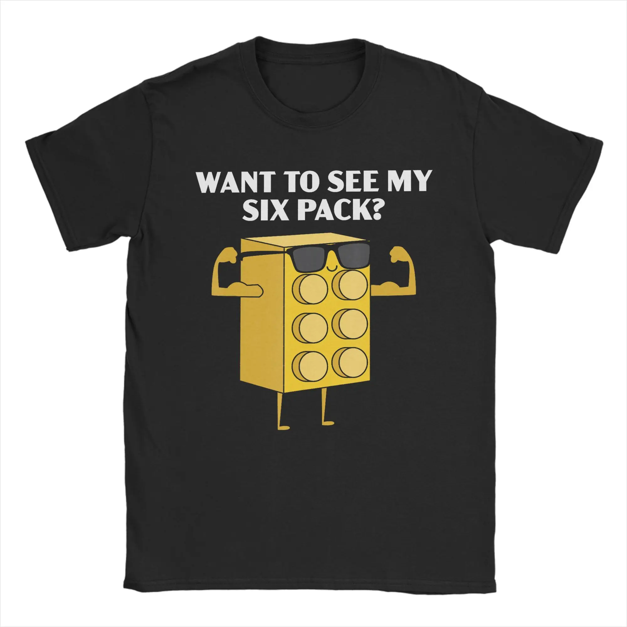 ¿Quieres ver mi camiseta de algodón de manga corta con cuello redondo y diseño de Six Pack Bricks Lover Master Builder?