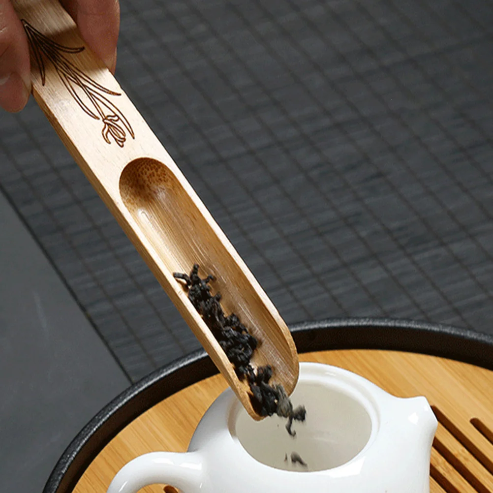 

2Pcs Bamboo Tea Scoops Set Beautiful Lines Fine Carving Practical Teaware for Home Kitchen Coffee Flour Bath Salt Portable