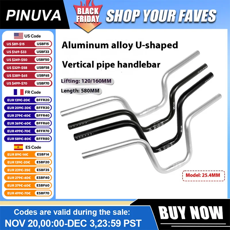 

25.4mm U-shaped Bike Handlebar Lightweight Integrated Bicycle Bars High-Strength Aluminium Alloy Bikes Handlebars Cycling Parts