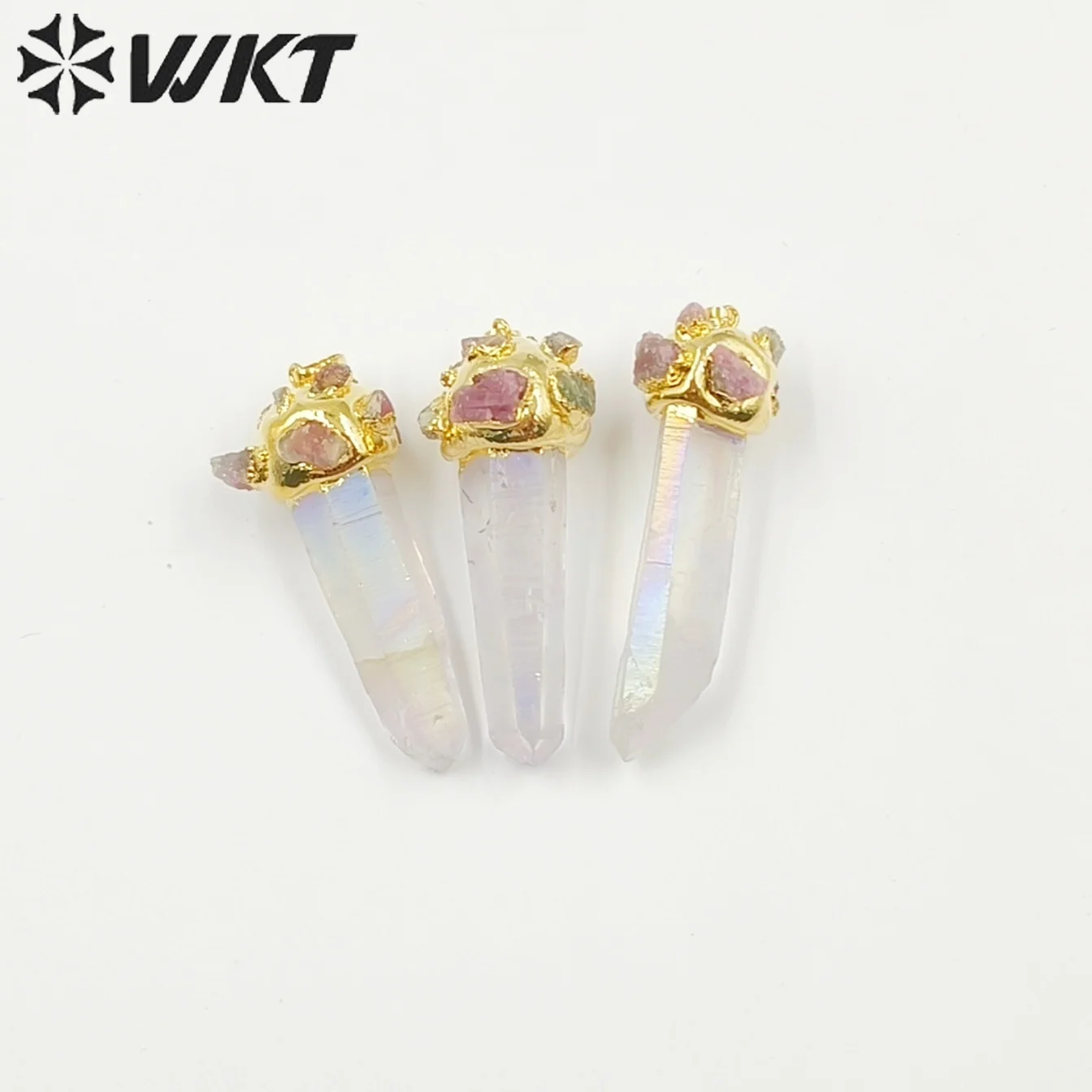 WT-P1916  WKT 2023 Luxury Style Aura Crystal Quartz With Tourmaline Charm Women Birthday Party Gold Plated Lady Gift Pendant