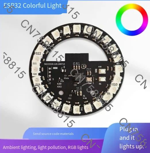 For PC Case & Gaming with Source Code，ESP32 Development Board WS2812B Round RGB LED Ring, Ambient Light