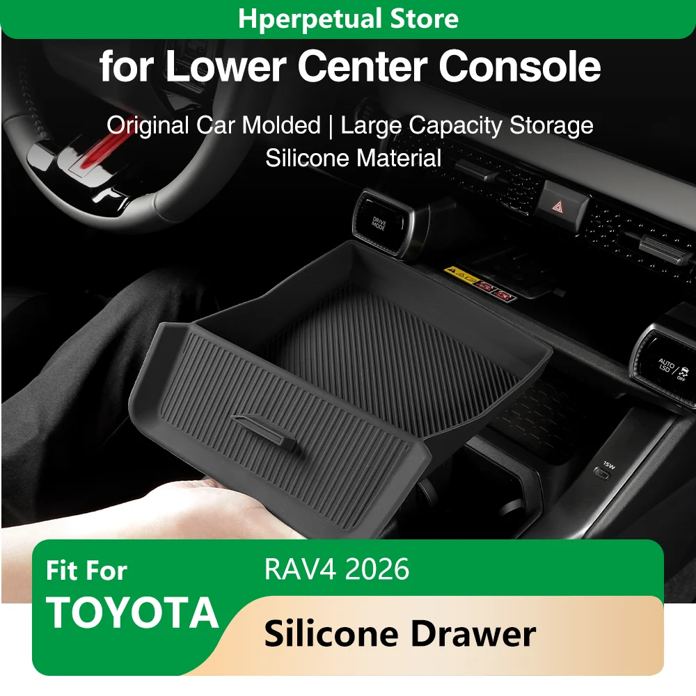 

For Toyota RAV4 2026 Lower Center Console Silicone Drawer Storage Box Organizer Tray Car Interior Accessories Black