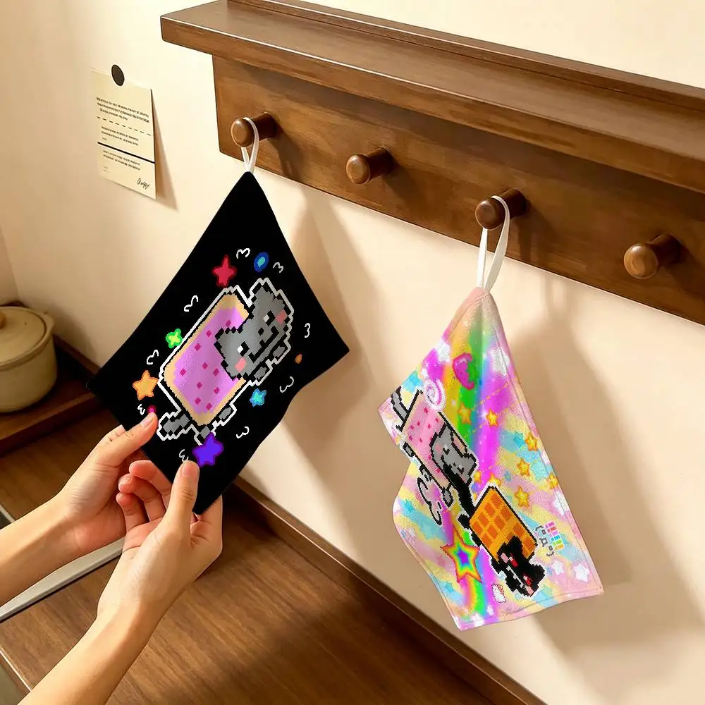 N-Nyan C-Cat Reusable Hanging Kitchen Towel, Polyester Cotton Soft Fabric for Office Home Daily Life