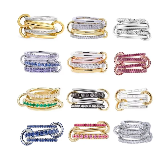 Nowość Pierścionki zaręczynowe dla kobiet Plain Micro Paved 5A CZ Mix Color Multi Pieces Stack Full Finger Jewelry