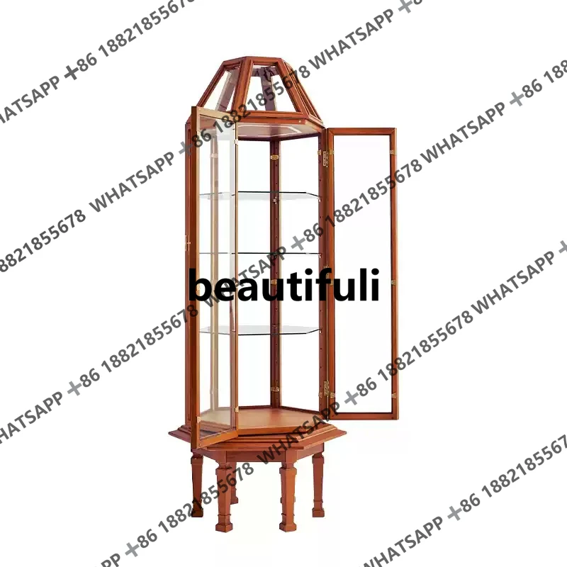 American solid wood 360-degree rotating glass decorative cabinet display cabinet European single-door wine cabinet