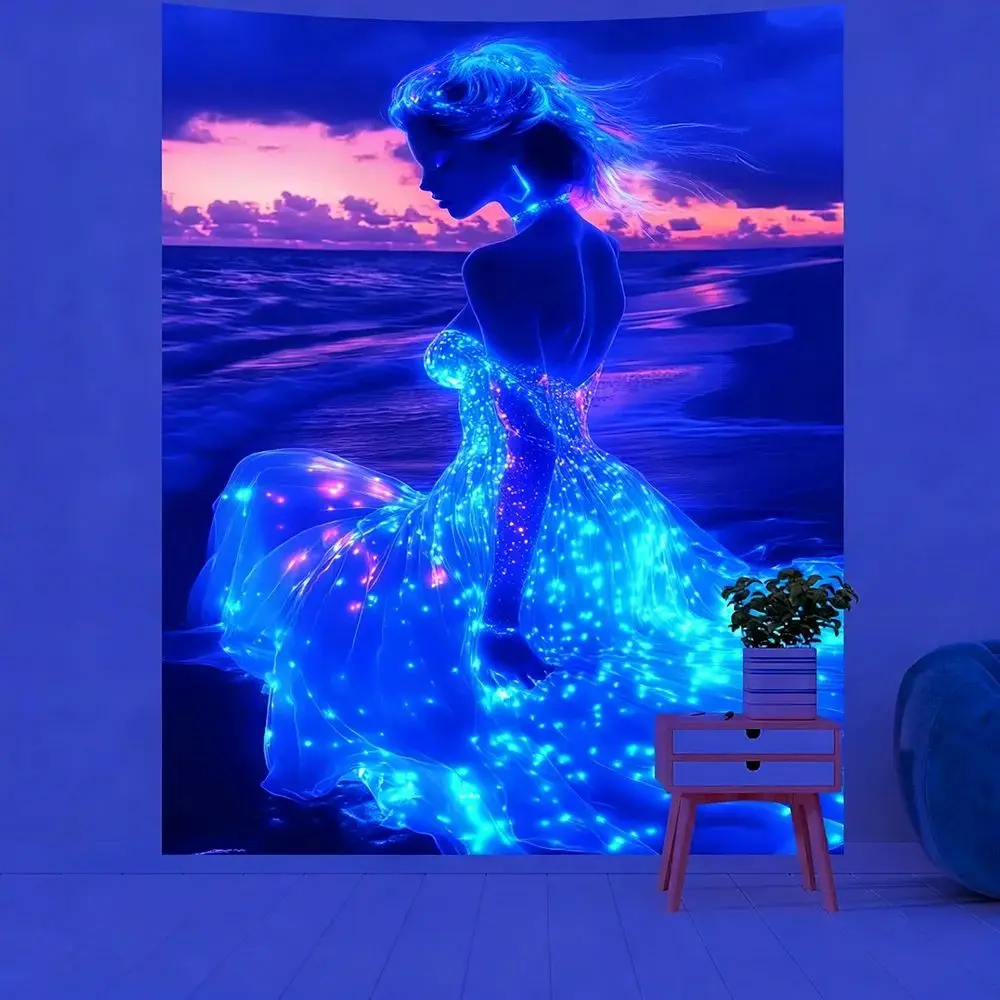 VIKAMA Luminous Wall Tapestry, UV Reaction Glowing Woman Design Bedroom Party Background Decor