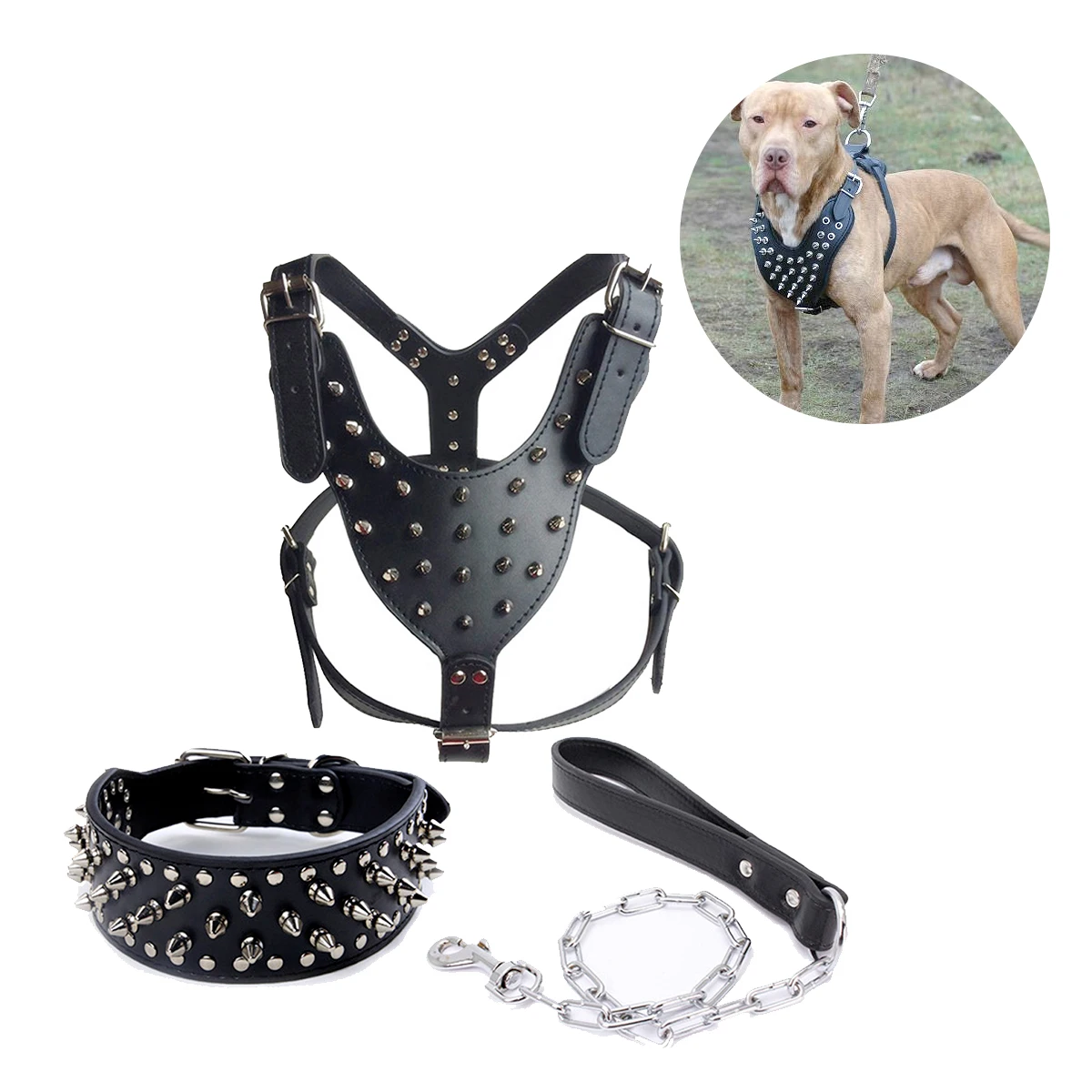 

Spiked Studded Pu Leather Dog Harness, Leather Rivets Spiked Dog Harness Large Dog for Pit Bull,Mastiff, Boxer, Bull Terrier