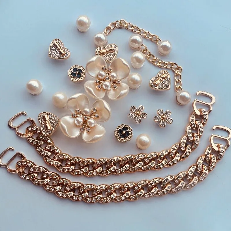 Shoe Buckle Set DIY Shoe Charms Pearl Four-Leaf Flower Set Diamond Shoe Buckle Clover Decoration Chain Shoe Accessorie