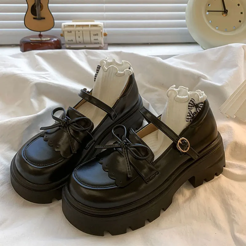 Women Shoes Autumn Bow-Knot Female Footwear Oxfords Clogs Platform Fall Butterfly Dress New Leather Creepers Mary Janes image 6