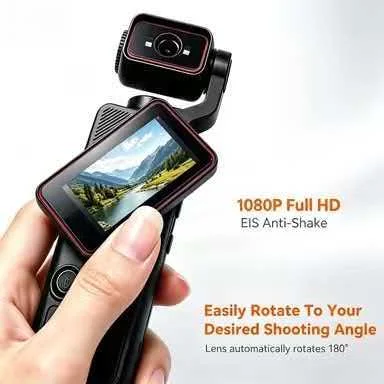 Pocket 1080P HD Action Camera Handheld Gimbal Stabilizer 180° Rotate Lens EIS Anti‑Shake Vlog Camcorder for Travel Outdoor