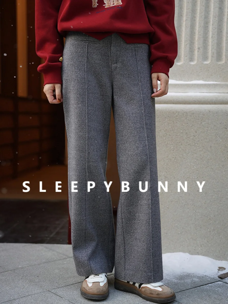 Wool Wide Leg Pants High Waist Straight Trousers for Women Winter French Tailored Bottoms Casual Chic Commuter Versatile Outfit