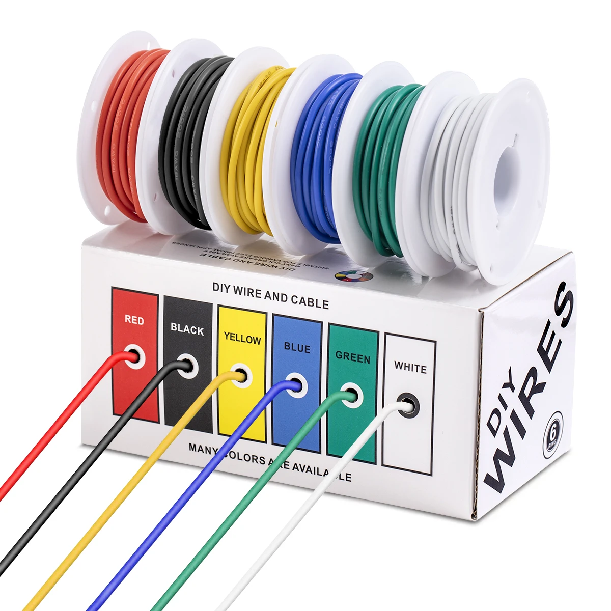 Cable eléctrico de 16/18/20/22/24/26/28 AWG, Kit de cables de conexión de silicona flexibles de cobre estañado trenzado de 6 colores para bricolaje eléctrico/coche