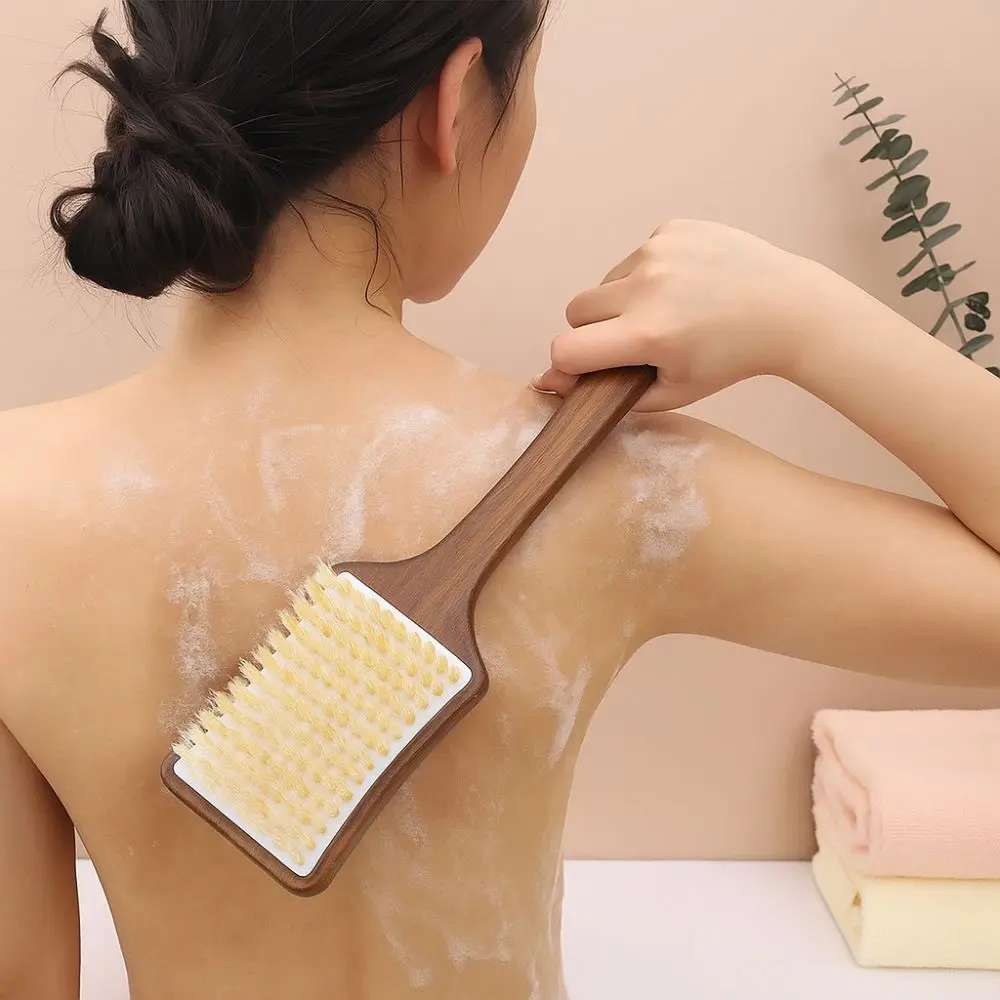 

Scrubbing Brush Wood Long Handle Hair Brush Ergonomic Soft Bristles Shower Back Scrub Comfortable Bath Brush Spa Accessories