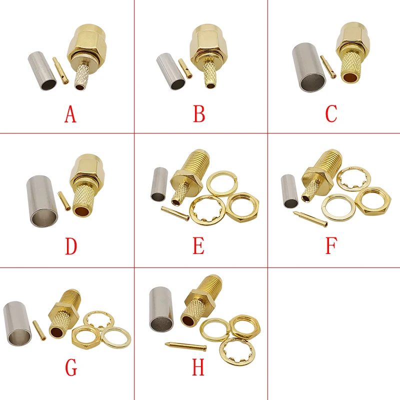 4Pcs SMA Connector SMA Male Female RP-SMA Plug Jack Soldering Crimping RF Coax Adapter For RG174 RG316 RG58 LMR200 Coaxial Cable