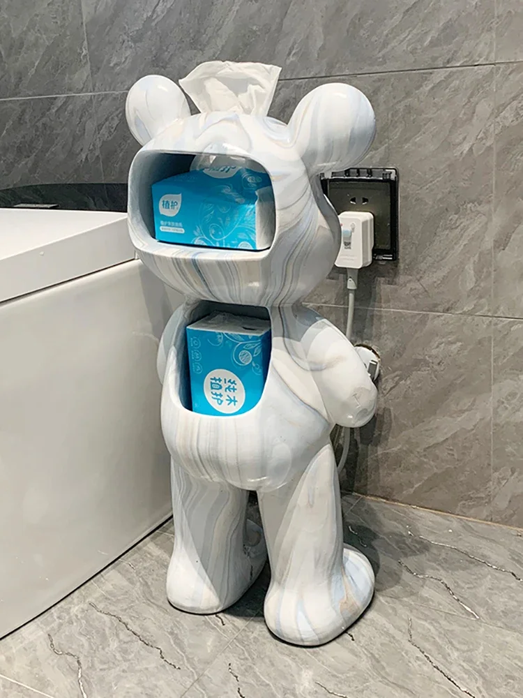 Home Decor Creative Bear Statues Toilet Tissue Box Kitchen Paper Extraction Box Living Room Floor Decor Nordic Style Sculptures