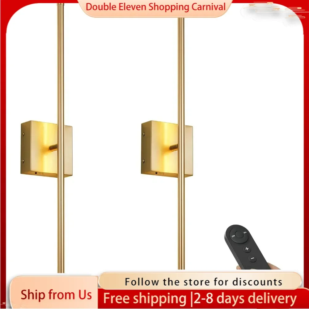 Battery Operated Wall Sconces with Remote Control,Dimmable Wall Sconces Set of Two,350°Rotate,3000K LED Gold Wireless Wall Light