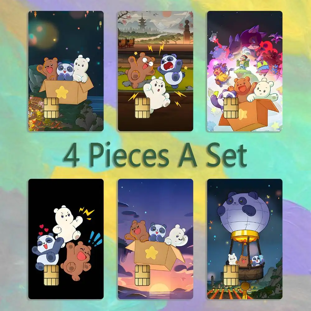 

We Cute Baby Bears Cartoon Credit Card 4PCS Anti-scratch Waterproof Stickers for Bank Debit Decorative Protection