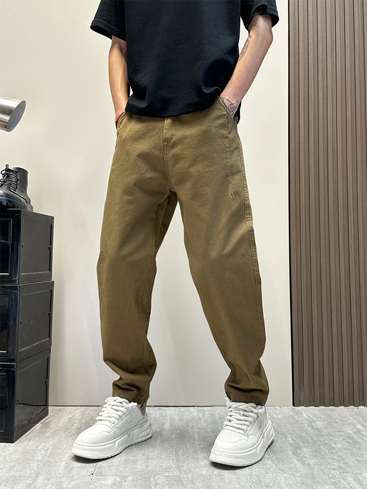 

Khaki Casual Pants Men's Summer Thin Harlan Pants Casual Workwear Loose Fit Breathable Youthful Sle Button Waist Cotton