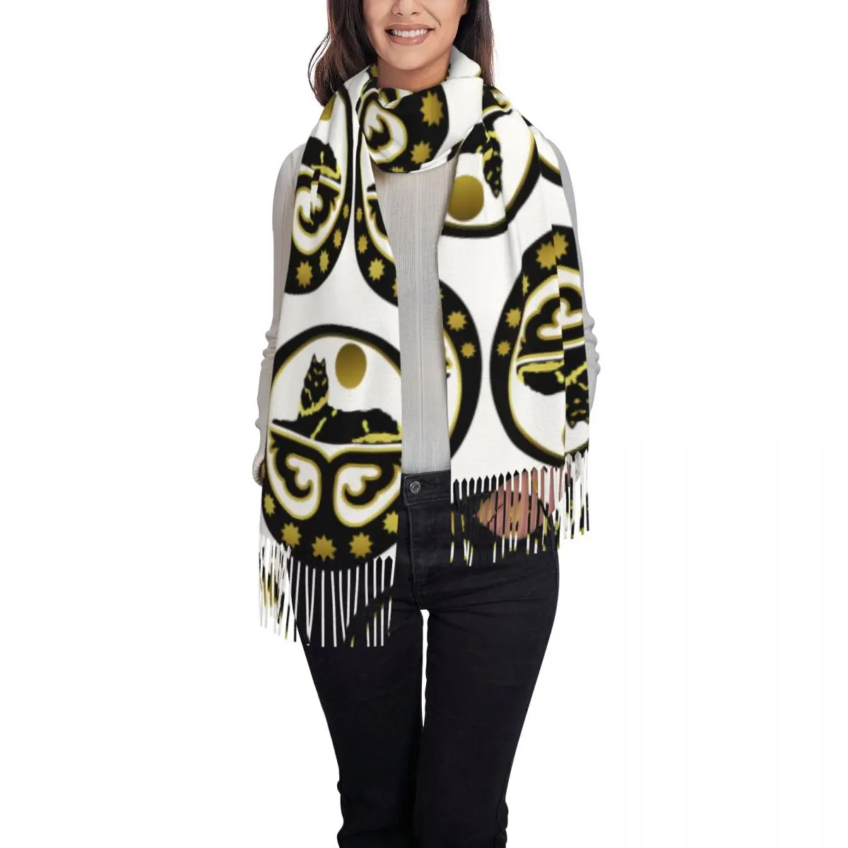 Чечен Борд Волк Герб Чечня Шарф Шарфы с кисточками для женщин Мягкие теплые шали и накидки Длинная осенне-зимняя шаль