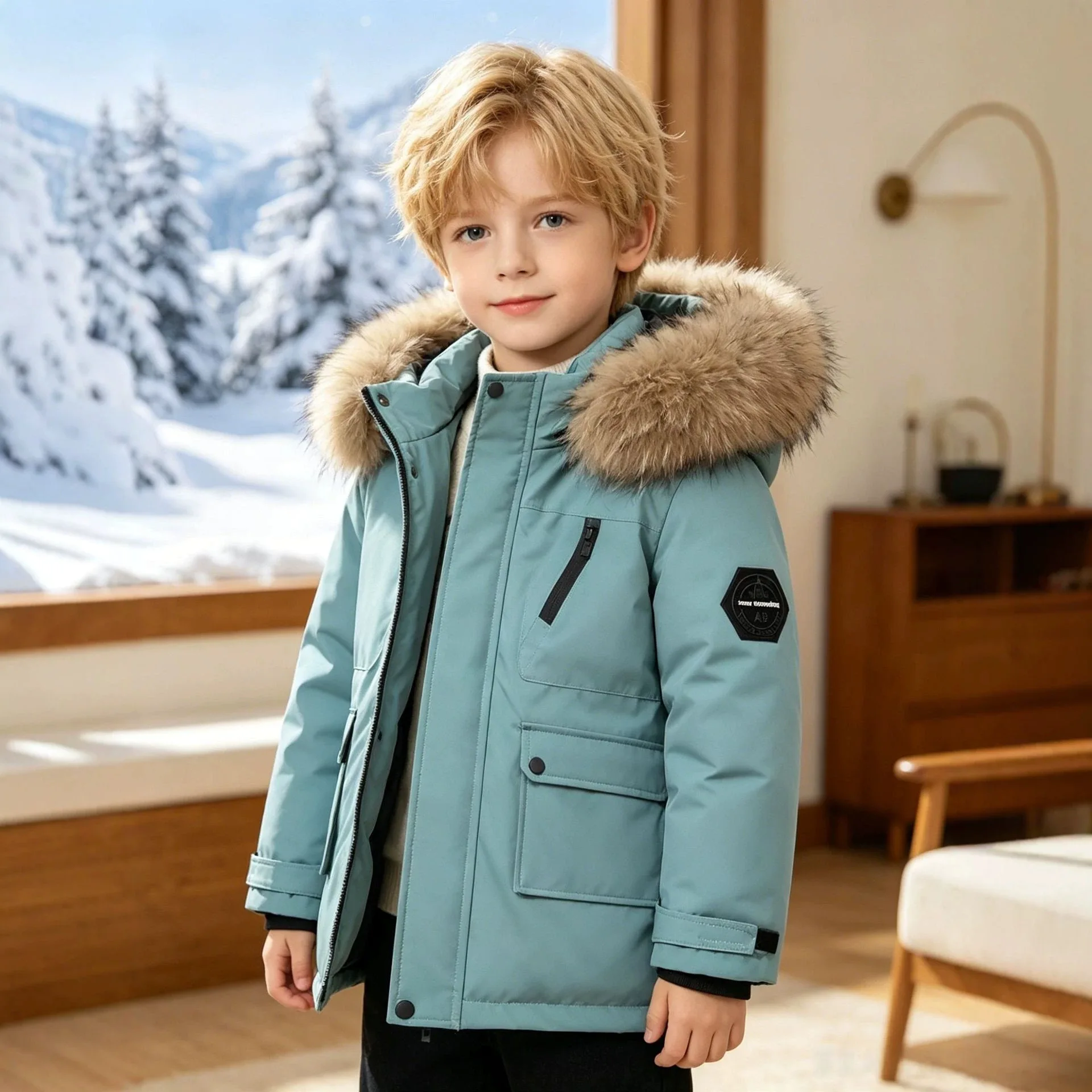 2026 Kinder Jungen Parkas UNITIM Winter 4-14 Jahre Kinder Jungen Oberbekleidung Mäntel Verdickte Warme Kunstfell Kapuzenjacken für junge Jungen