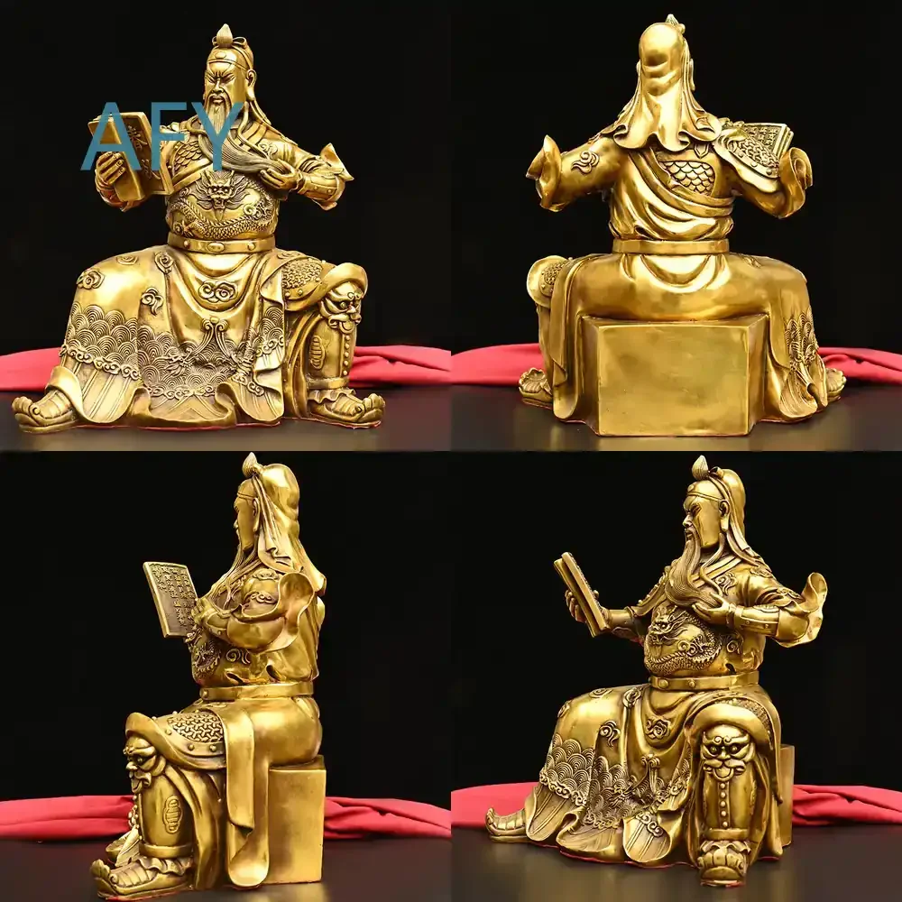 Large Bronze Guan Yu Statue for Decorative Use Brass Guan Gong Figure Reading Book God of Wealth Feng Shui Ornament for Home