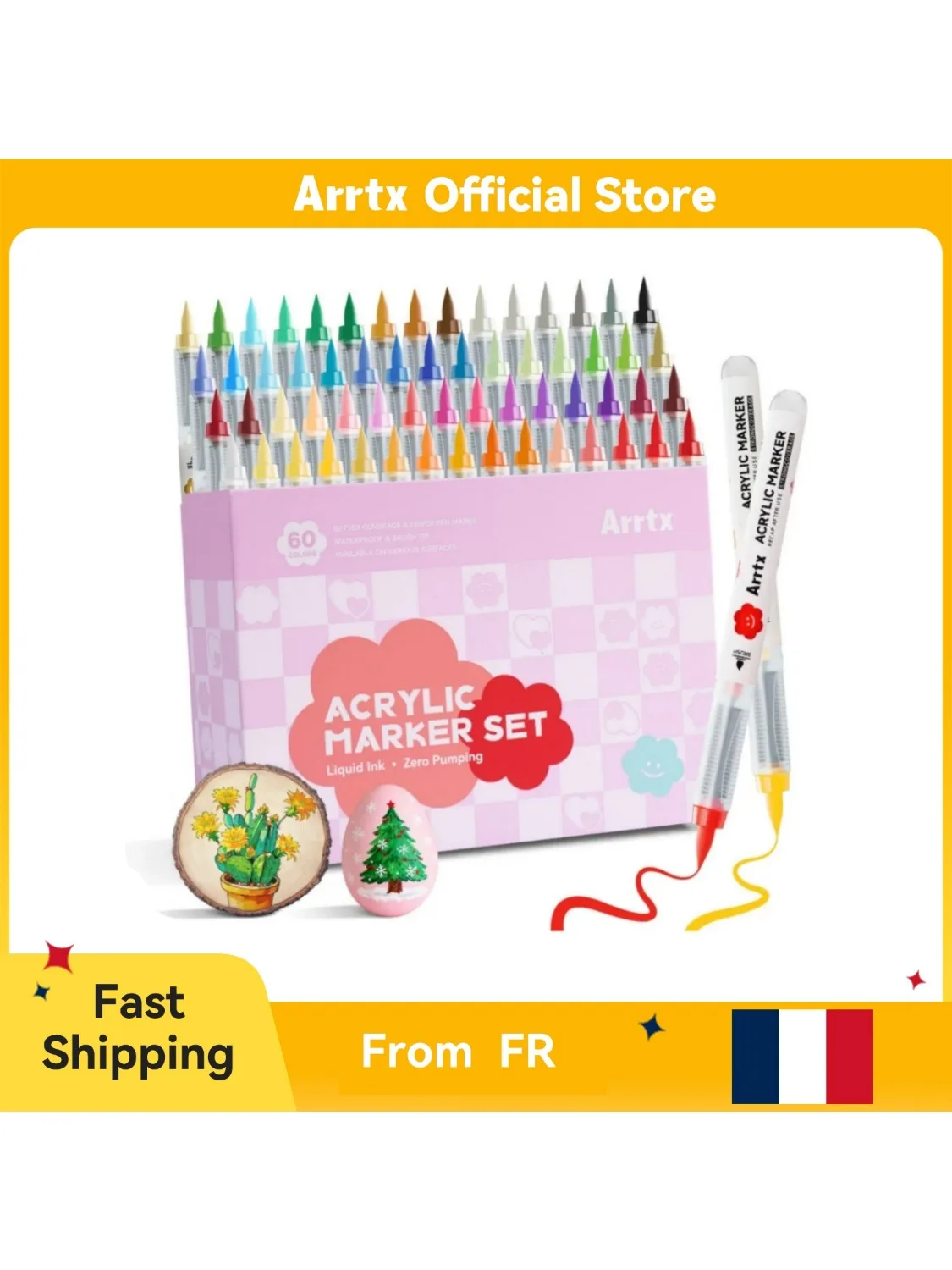 Arrtx 36/60 kleuren directe vloeibare inkt acrylmarker, penseelpunt kleurtekening voor cartoon anime stripverhaal, steen, glas, ei, hout - afbeelding 2