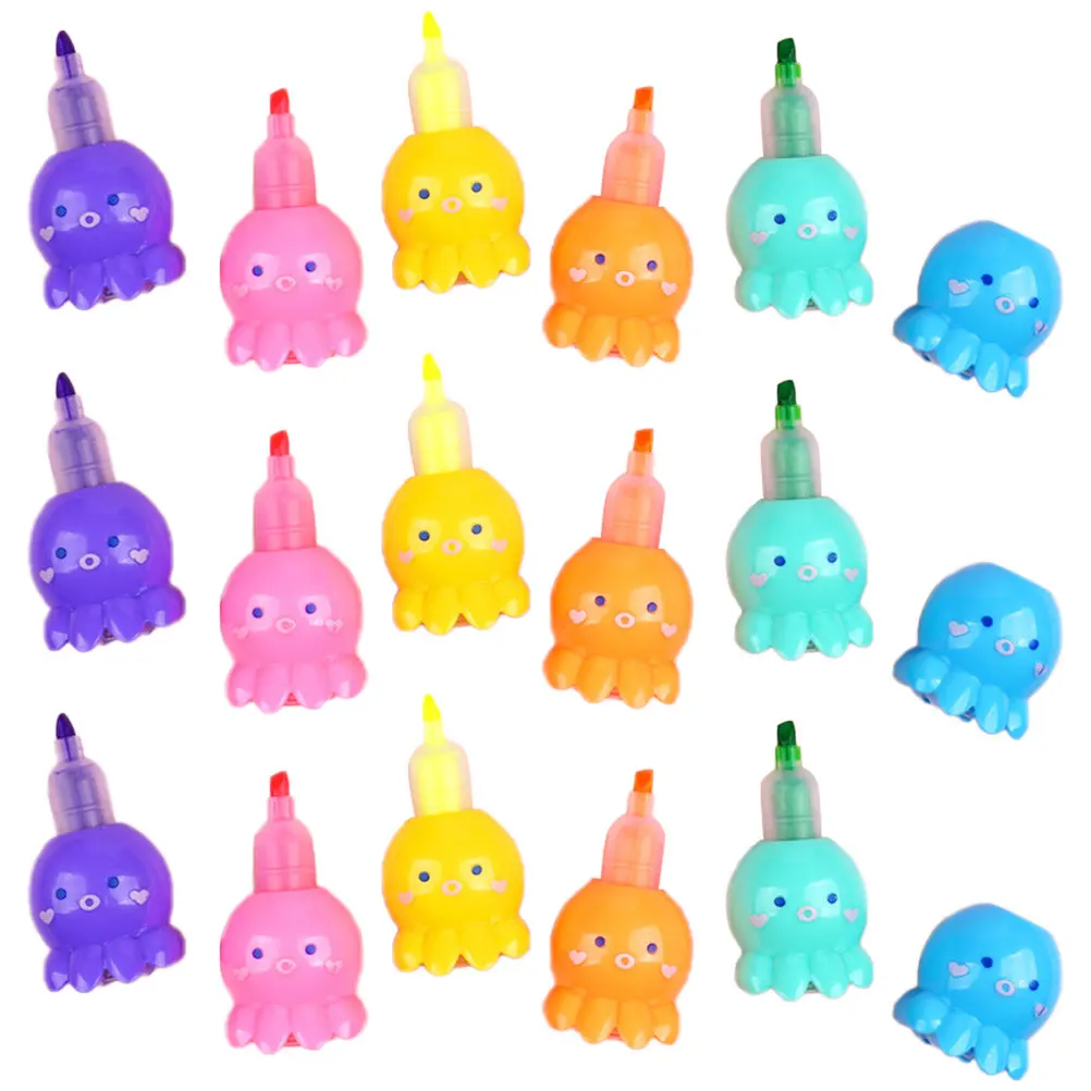18Pcs Plastic Octopus Shaped Highlighters Aesthetic Multicolor Fluorescent Pens for Reading Notes Doodling DIY Greeting Cards