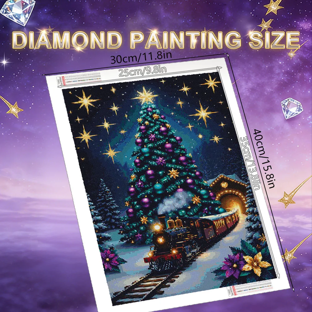 HUACAN Diamond Art Painting Tree Christmas Train Diamond Mosaic Landscape Home Decor Handmade Full Square Round Drill
