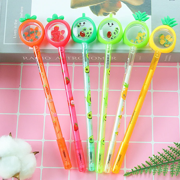 100 Pcs Creative Fruit Sequins Rollerball Pens High Appearance Student Stationery Water-based Pens Avocado Carrot