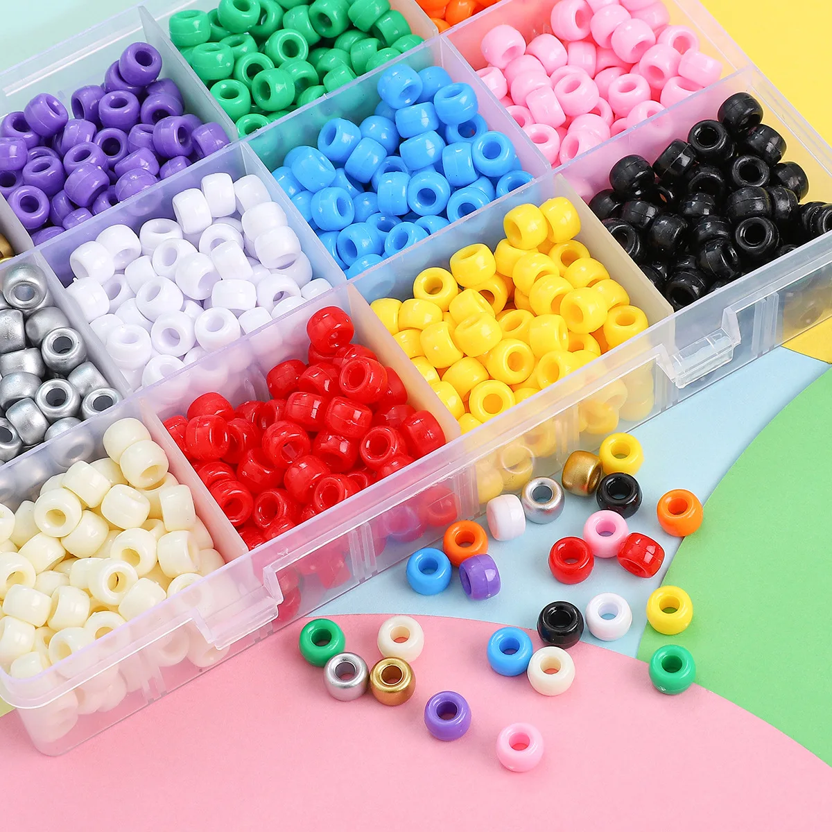 1200pcs/lot Solid Color Large Hole Pony Beads DIY Jewelry Making For Friendship Bracelets & Hair Braids Craft Supplies